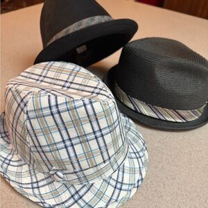 Stylish Fedora Hat Trio - Plaid, Black, Gray